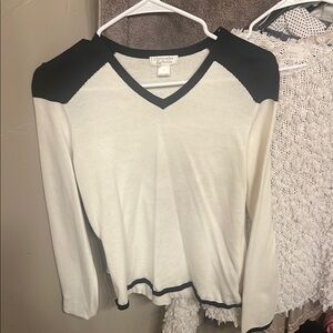 Charter Club White and Cream Raglan Long Sleeve Tee